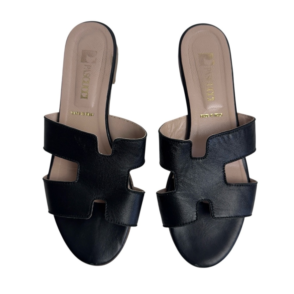 Pascucci Black Leather Slides Sandals Made in Italy Size 37